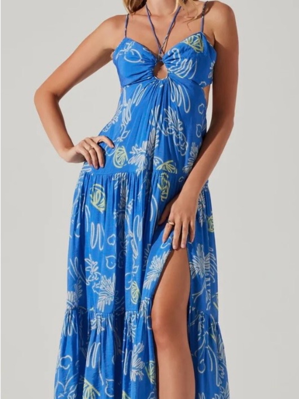Astr Blue Floral Halter-Back Maxi Dress